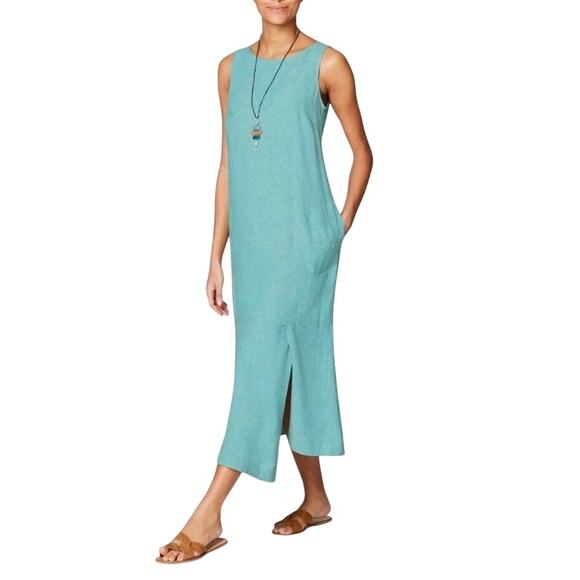 J.JILL Linen Blend Asymmetric Slip Dress Sz XS Teal Coastal Resort  Versatile NWT